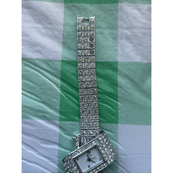 Suzanne Somers Rhinestones Silver Tone Womens Watch